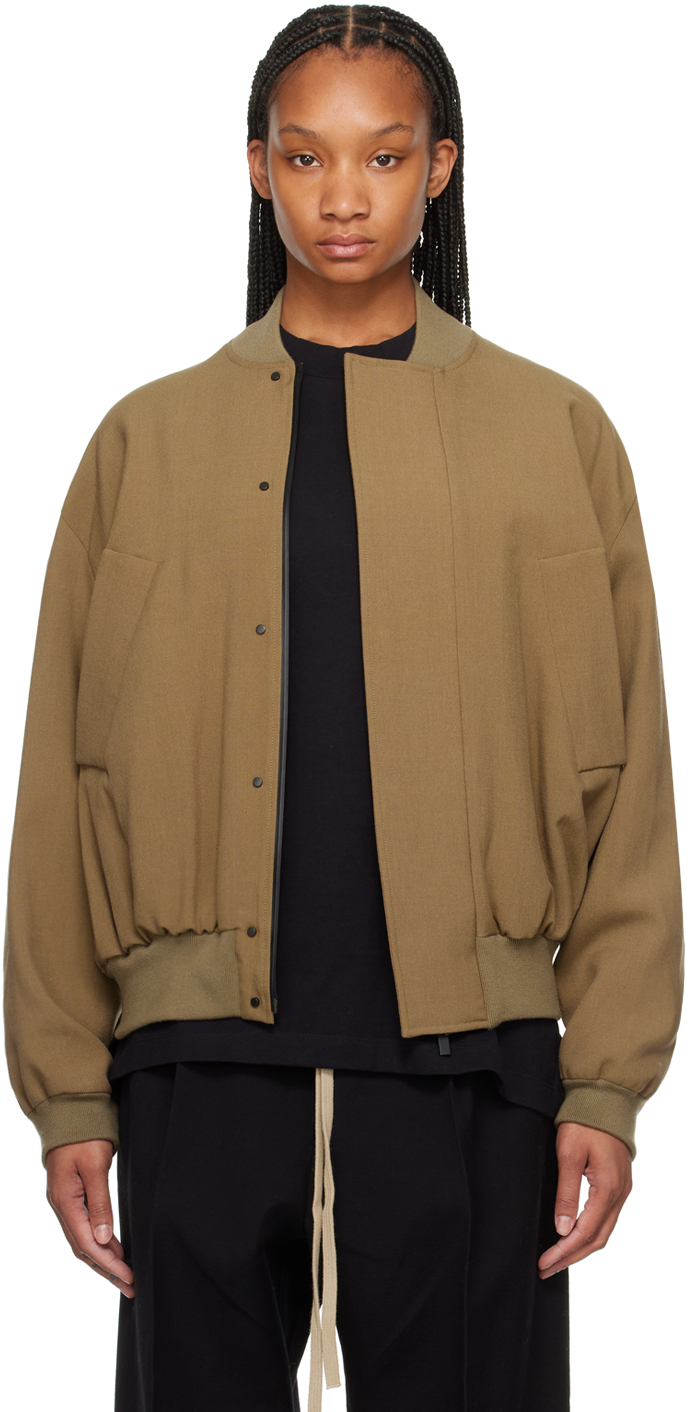Brown Stand Collar Bomber Jacket