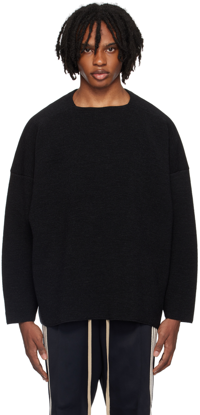 Shop Fear Of God Black Dropped Shoulder Sweater In Melange Black