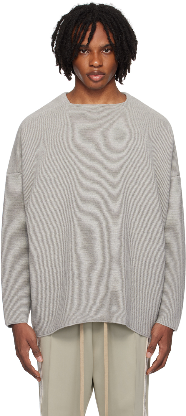 Shop Fear Of God Gray Dropped Shoulder Sweater In Dove Grey