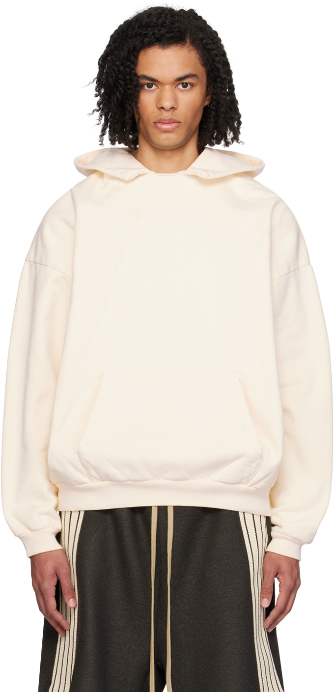 Shop Fear Of God Off-white Patch Hoodie In Cream
