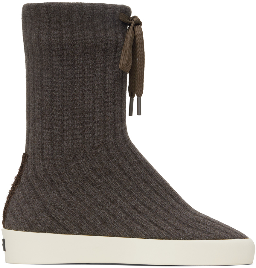 Fear Of God Gray Moc Knit High Sneakers In Brown