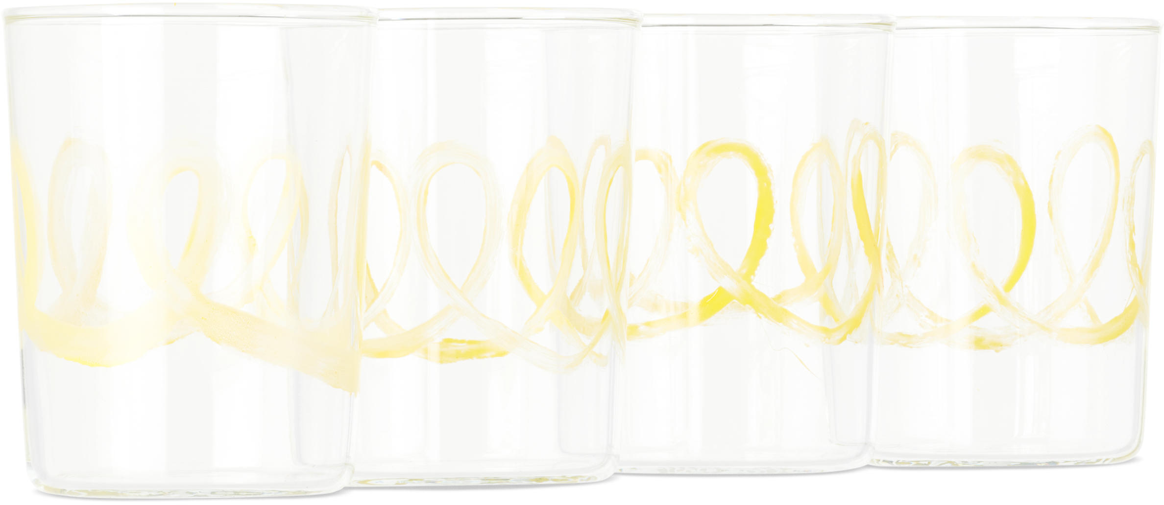 Niko June Yellow Soft Serve Drinking Glass Set, 4 Pcs In Yellow Swirl