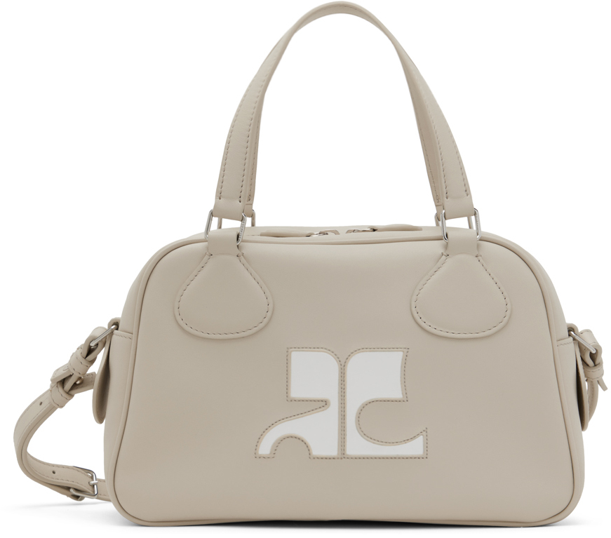 Shop Courrèges Gray Reedition Leather Bowling Bag In 9100 Mastic Grey