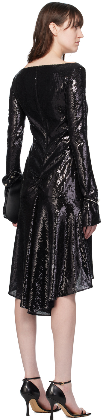 Courrèges Ellipse Asymmetric Sequin Long Sleeve Cutout Handkerchief Hem Dress In 9999 Black