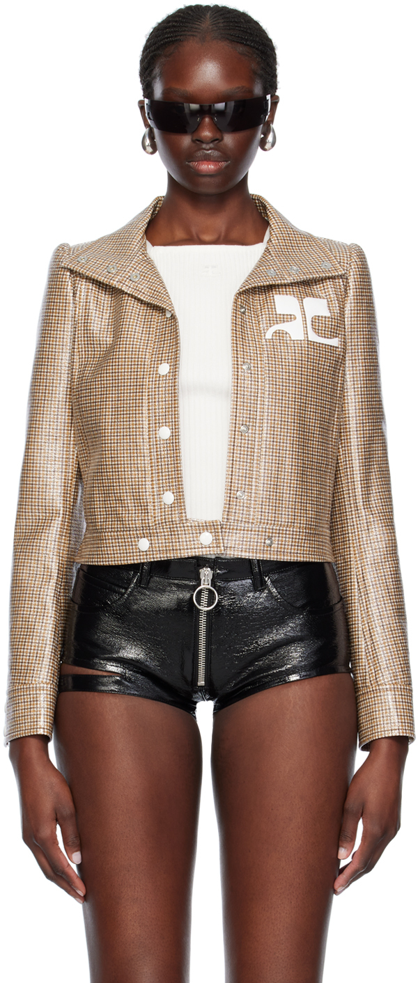 Leather checkered outlet jacket