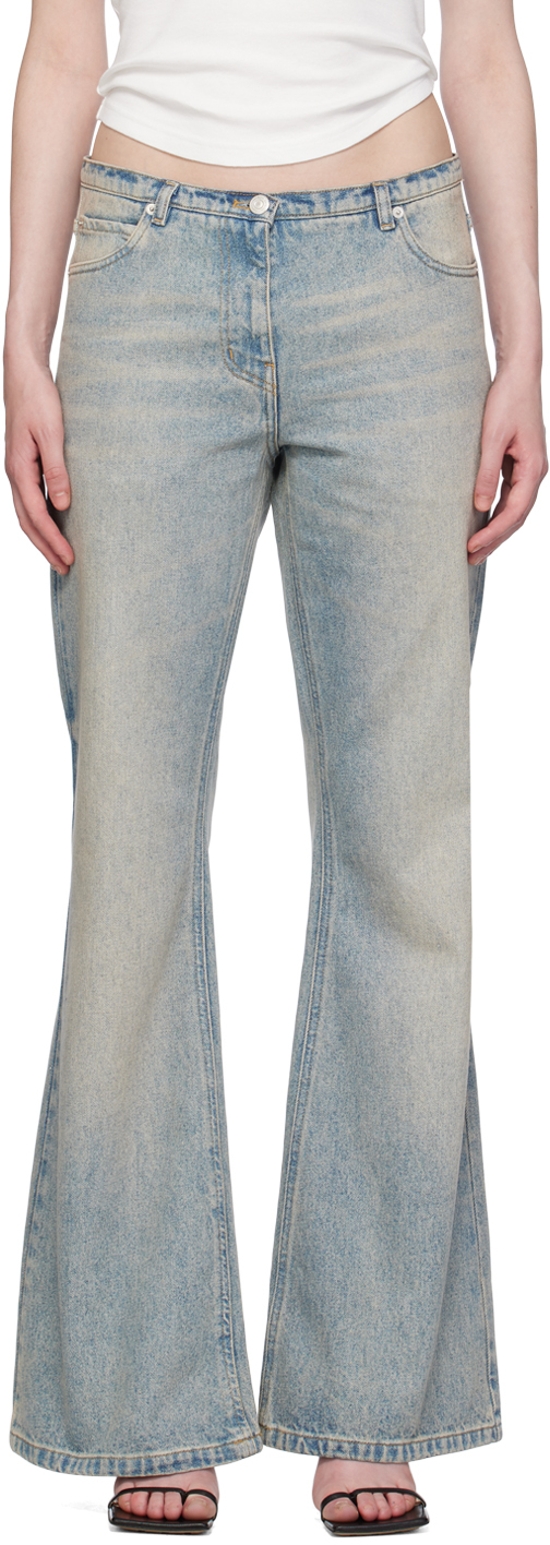 Shop Courrèges Blue Relax Denim Bootcut Jeans In 7011 Light Blue Wash