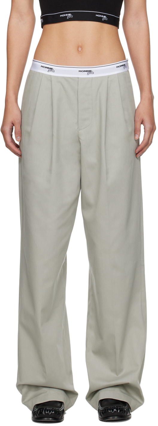 Shop Hommegirls Gray Pleated Trousers In Grey