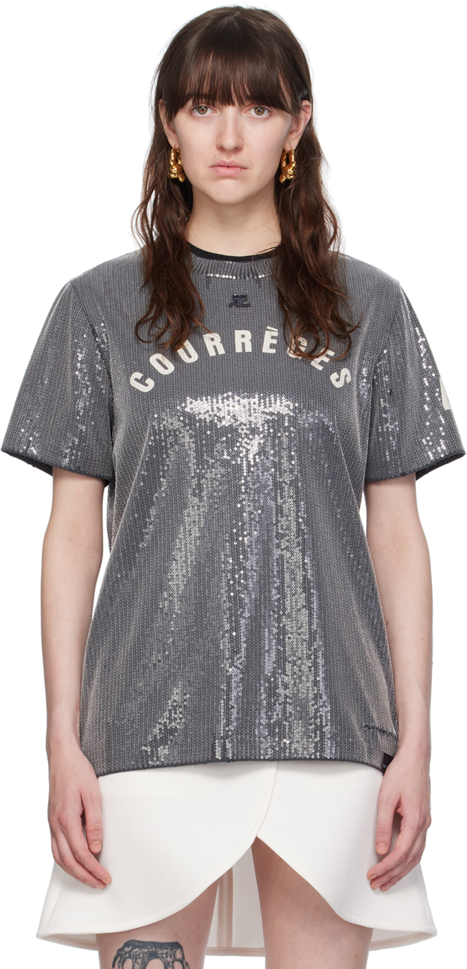 Courrèges Gray Sequinned T-Shirt