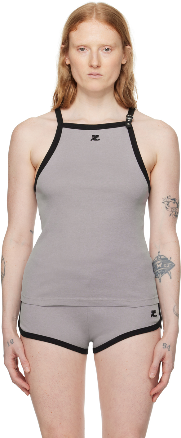 Gray Buckle Contrast Tank Top