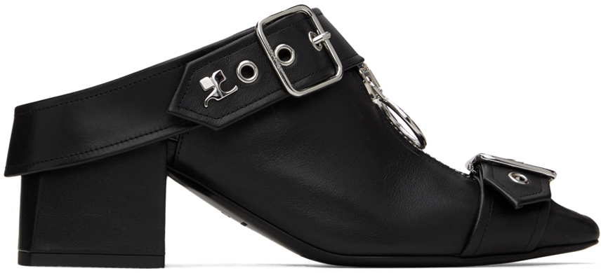 COURREGES 国内買付 GOGO LEATHER MULES Black Gogo Leather Mules by Courrèges on Sale
