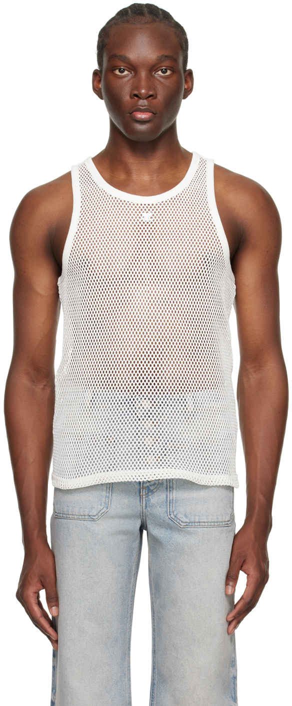 Shop Courrèges Off-white Embroidered Tank Top In 0001 Hwhite