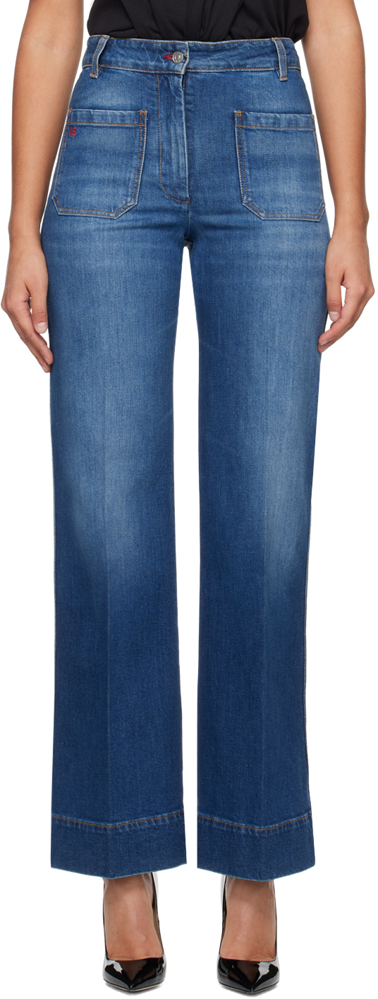 Shop Victoria Beckham Blue Alina Jeans In Dark Vintage Wash