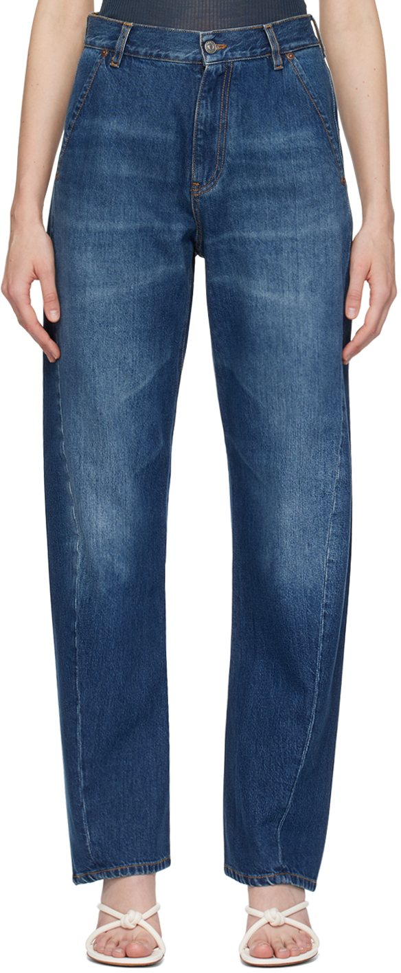 Shop Victoria Beckham Indigo Faded Jeans In Dark Vintage Wash