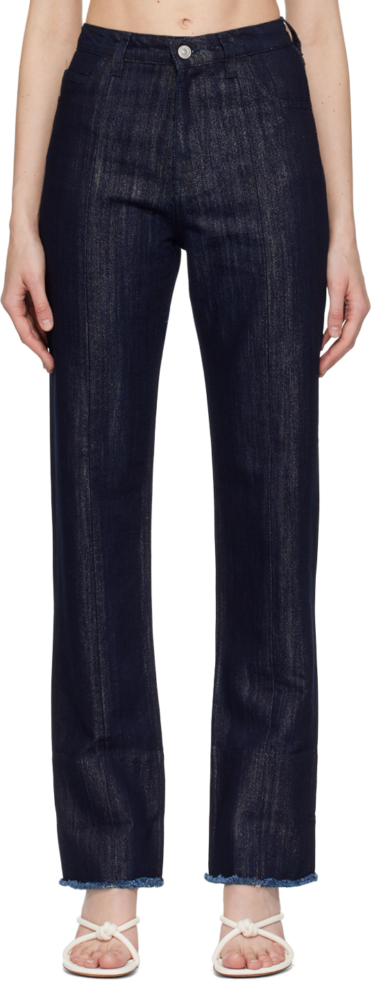 Victoria Beckham Indigo Frayed Jeans In Indigo/silver