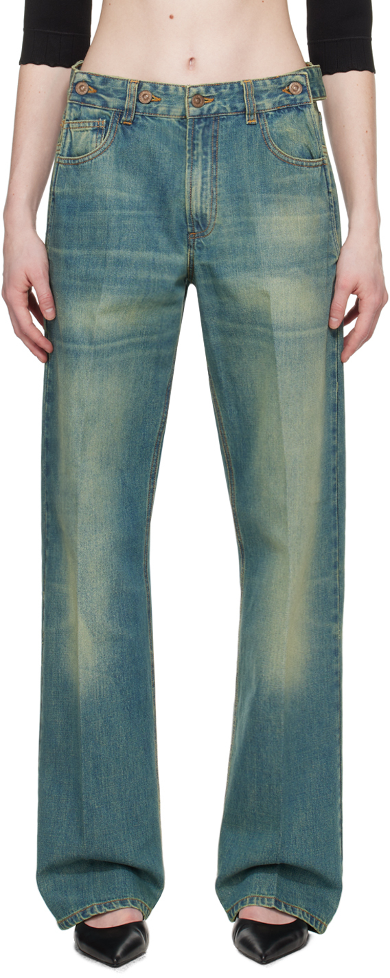 Shop Victoria Beckham Blue Double Front Jeans In Mid Verdigris Wash