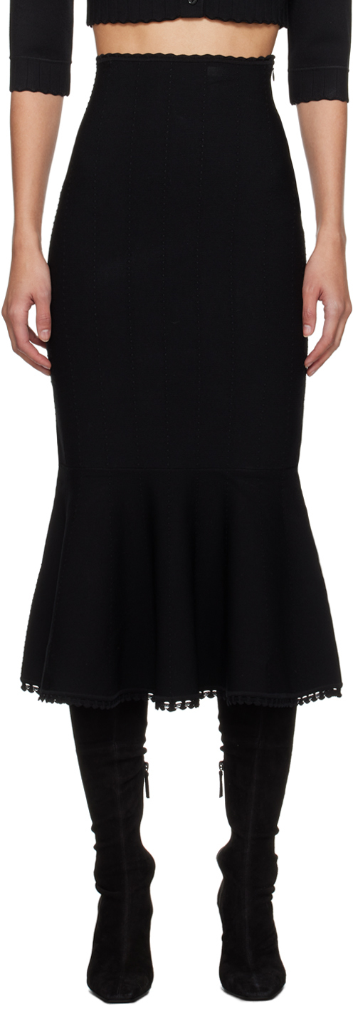 Shop Victoria Beckham Black Scalloped Midi Skirt