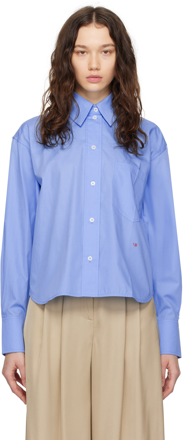 Shop Victoria Beckham Blue Cropped Shirt In Oxford Blue