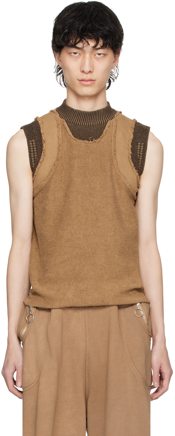Charlie Constantinou Brown Hybrid Vest In Brown Garment Dye