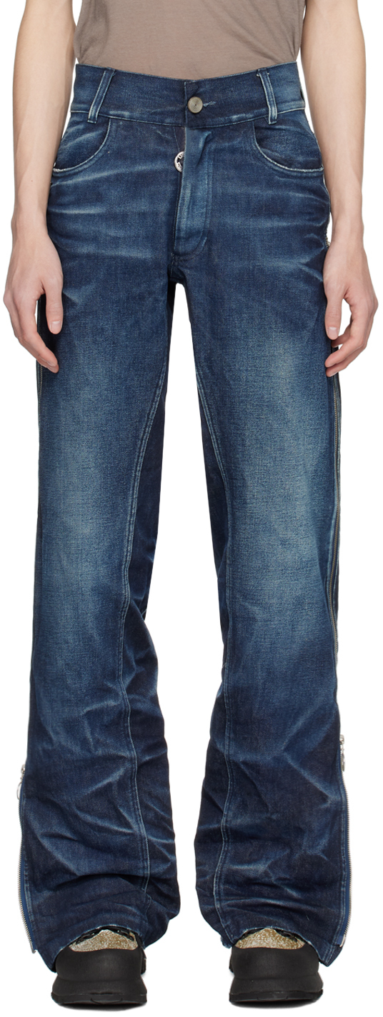 Charlie Constantinou Indigo Simplified Zip Jeans In Washed Indigo