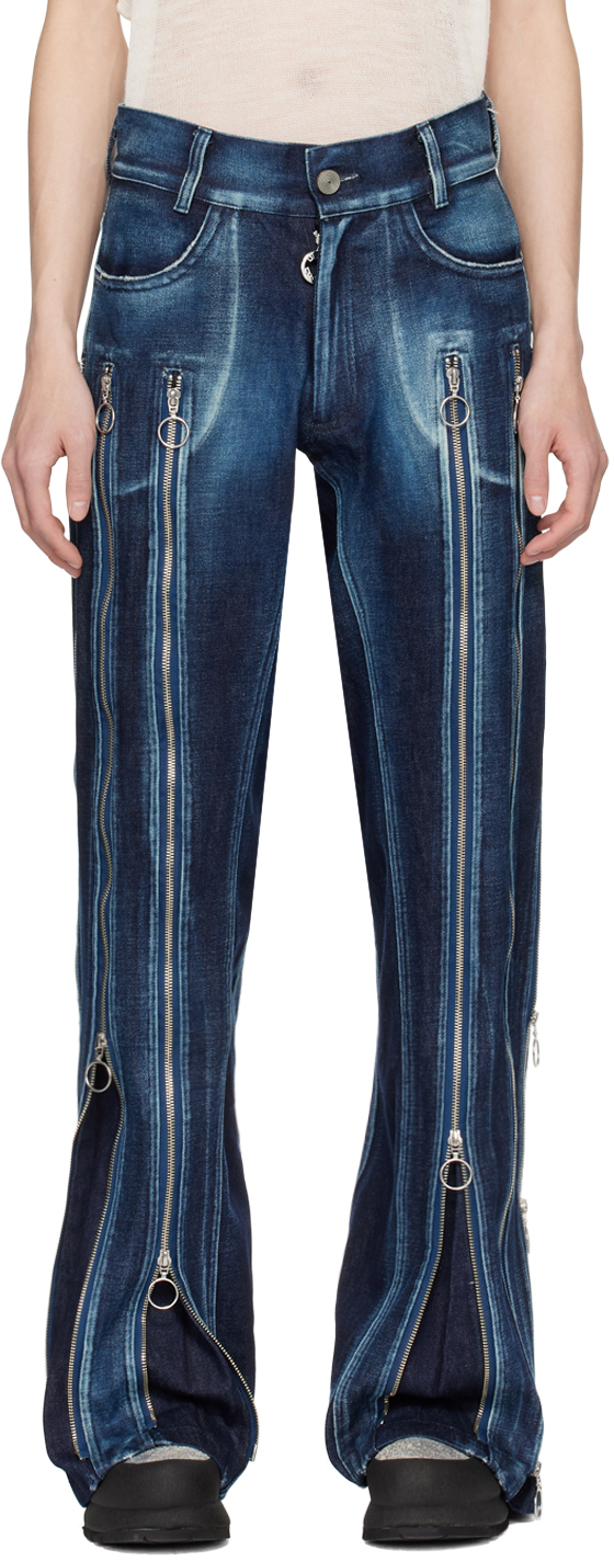 Charlie Constantinou Indigo Adjustable Fit Jeans In Washed Indigo