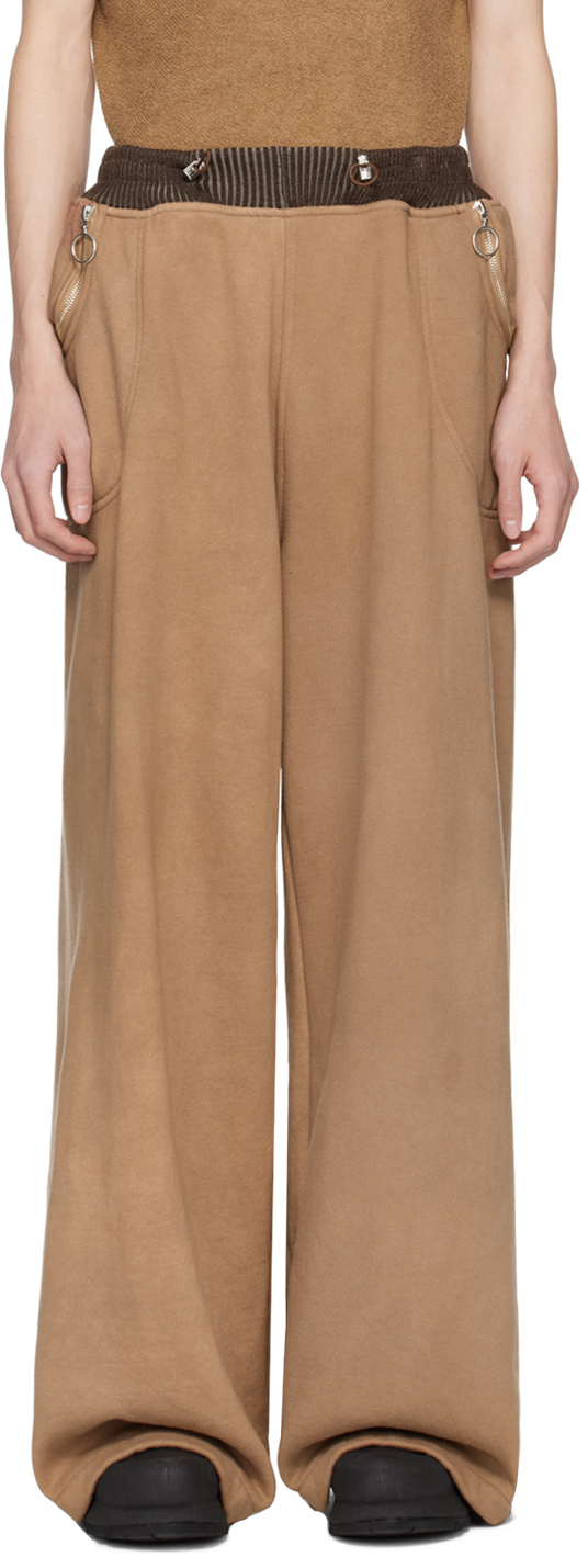 Charlie Constantinou Brown Wide Cut Sweatpants In Brown Garment Dye