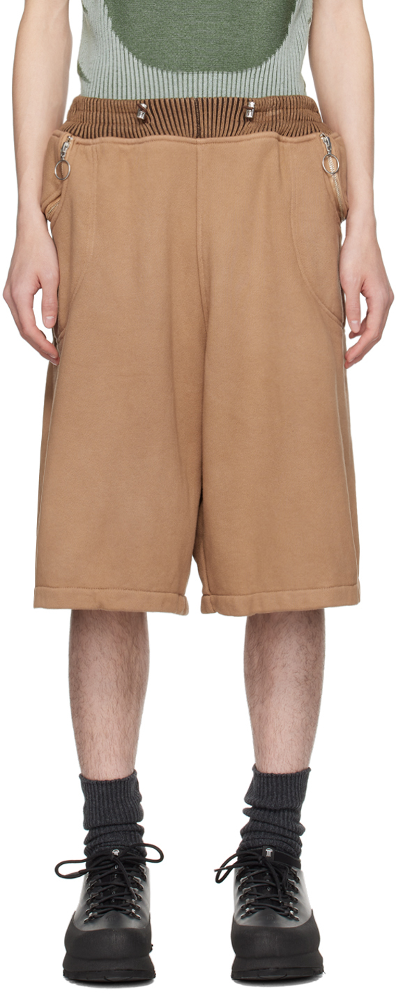 Charlie Constantinou Brown Wide Cut Shorts In Brown Garment Dye