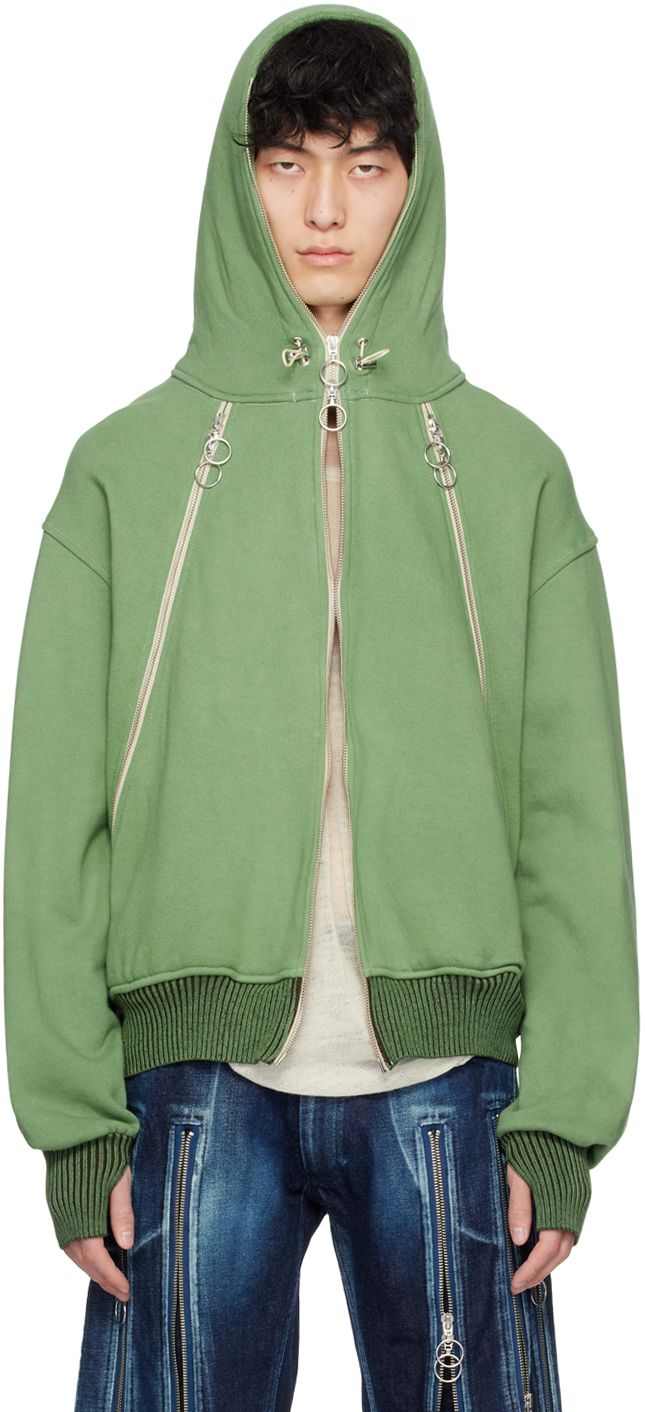 Charlie Constantinou Green Technical Hoodie In Olive/green Garment
