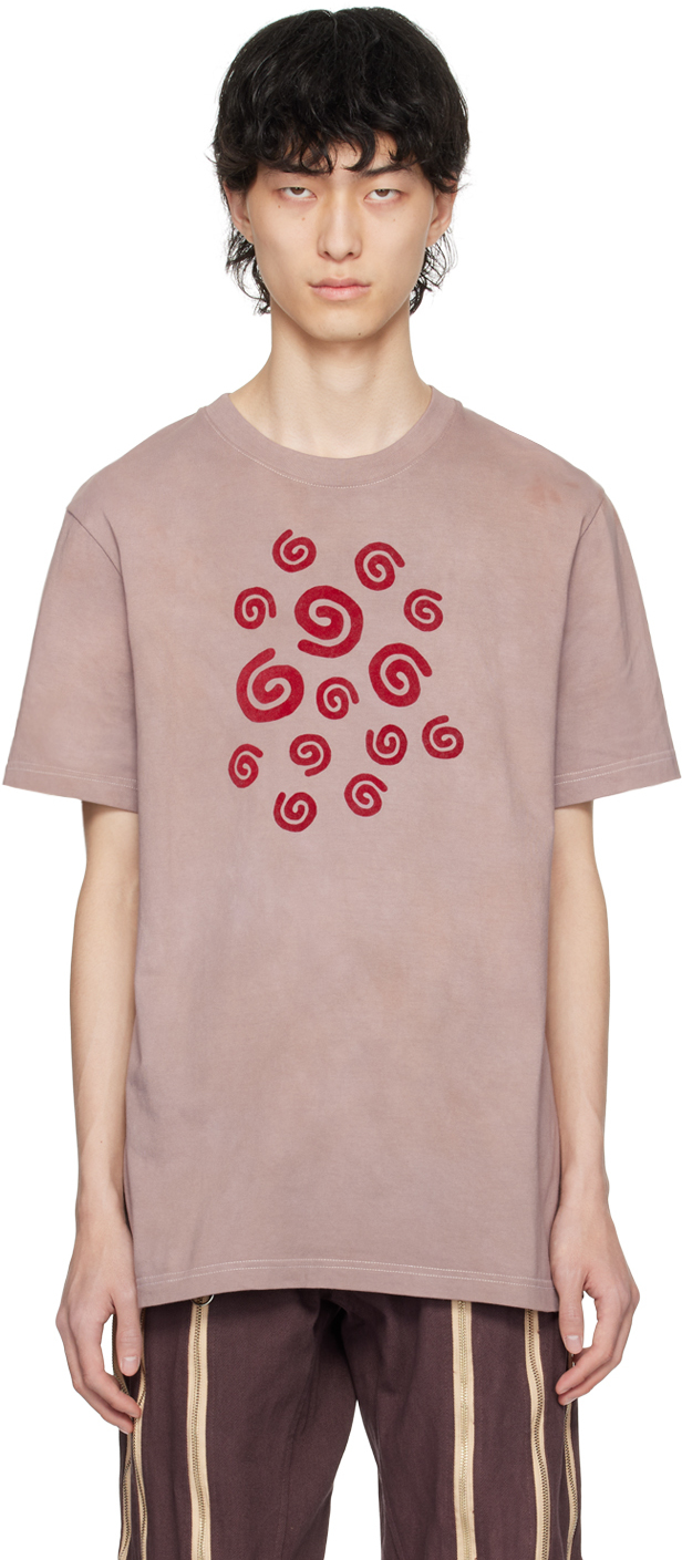 Charlie Constantinou Brown Flocked Spiral T-shirt In Beige Garment Dye
