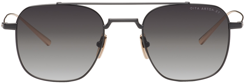 Shop Dita Black & Gold Artoa.27 Sunglasses In Iron/white Gold