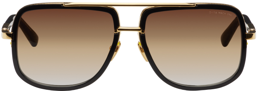 Shop Dita Black & Gold Mach-one Sunglasses In Black/yellow Gold