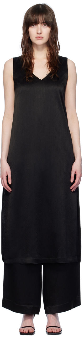 Shop Elleme Black V-neck Midi Dress In Textured Black