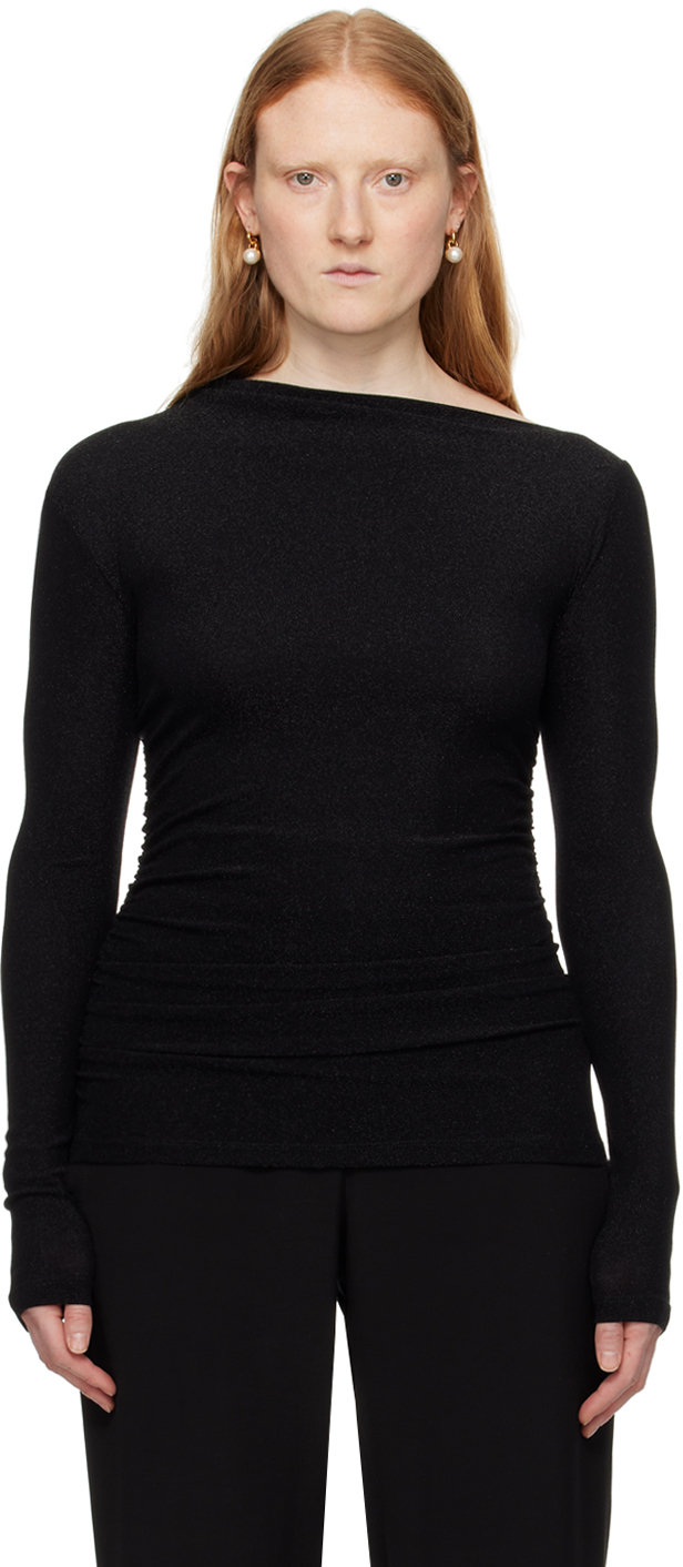 Shop Elleme Black Draped Long Sleeve T-shirt In Sparking Black
