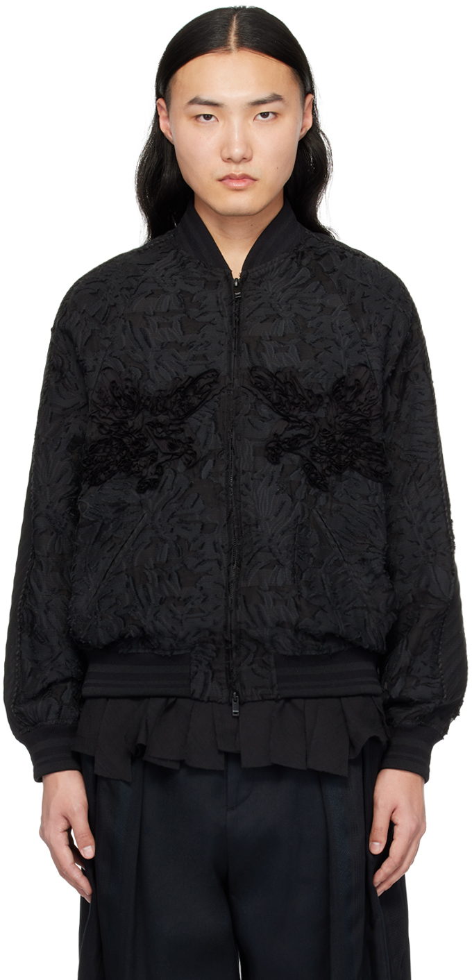 Shop Taakk Black Jacquard Bomber Jacket