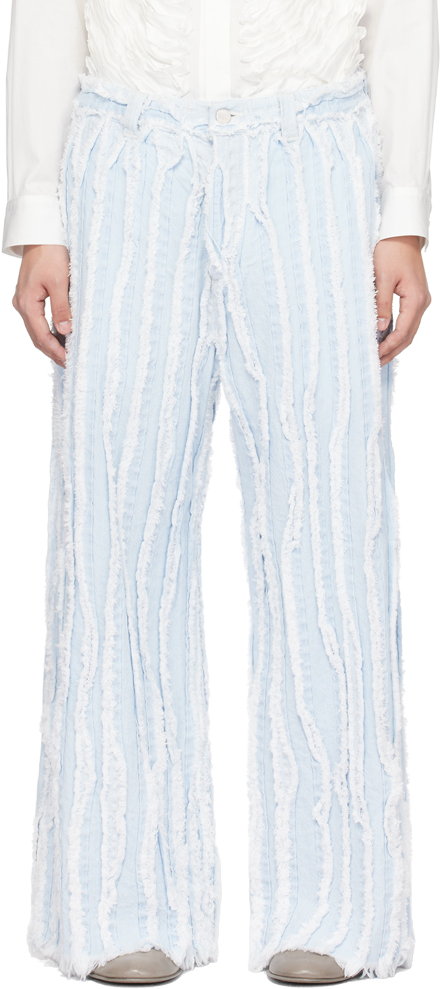 Shop Taakk Blue Frayed Edge Jeans In Sax Blue