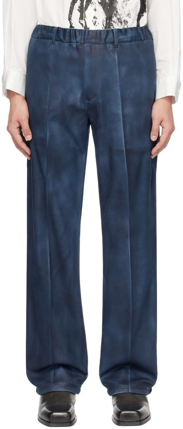 Shop Taakk Blue Coated Trousers