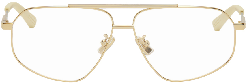 Bottega Veneta Gold Aviator Glasses In 002 Shiny Gold Lv