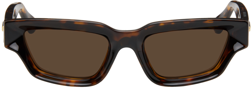 Bottega Veneta Tortoiseshell Rectangular Sunglasses In 002 Havana