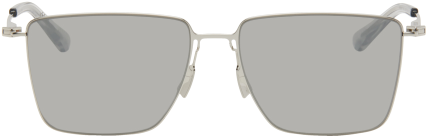 Bottega Veneta Silver Ultrathin Rectangular Sunglasses In 003 Silver
