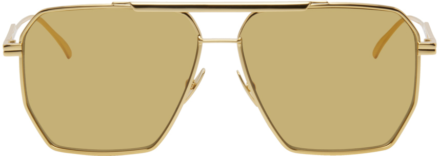 Shop Bottega Veneta Gold Aviator Sunglasses In 008 Gold / Brown