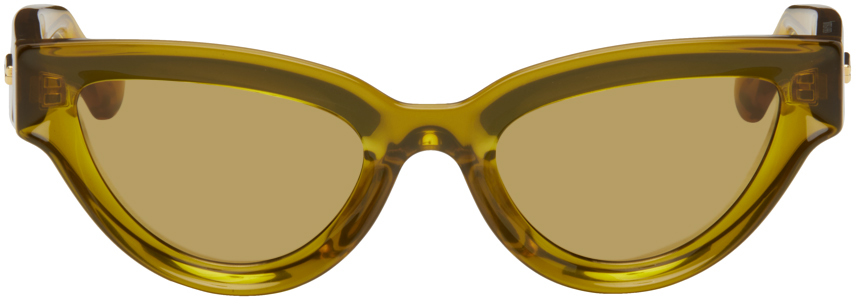 Bottega Veneta Brown Sharp Cat-eye Sunglasses In 003 Brown