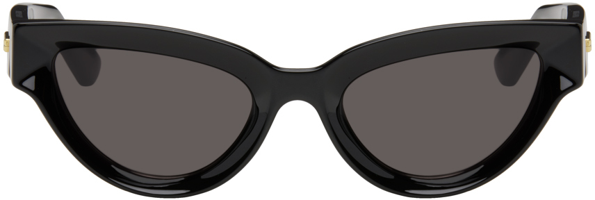 Shop Bottega Veneta Black Sharp Cat-eye Sunglasses In 001 Black