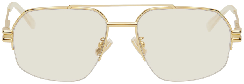 Bottega Veneta Gold Aviator Sunglasses In 006 Gold