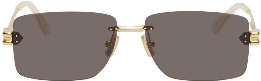 Bottega Veneta Gold Rectangular Sunglasses In 002 Gold