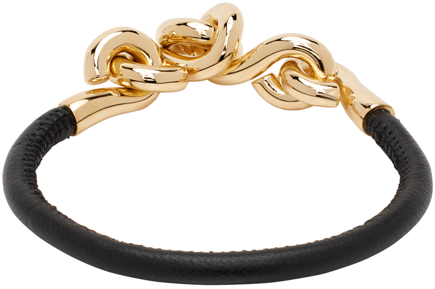 Bottega Veneta Black Loop Leather Bracelet In 1000 Black