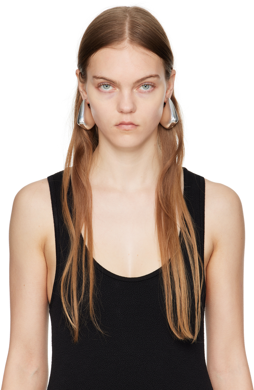 Bottega Veneta Silver Large Fin Earrings In 8117 Silver