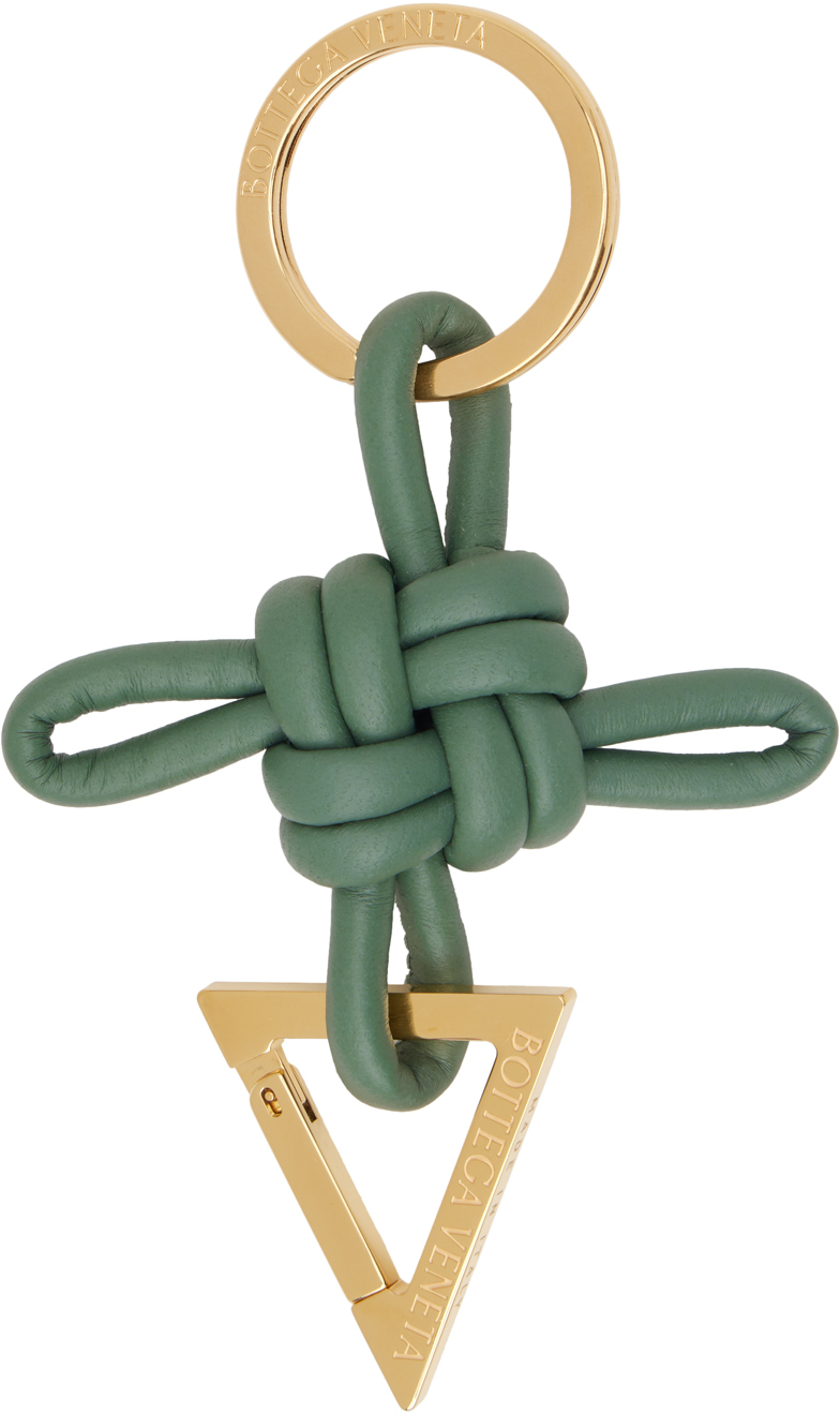 Bottega Veneta Green Triangle Keychain In 3198 Aloe Gold