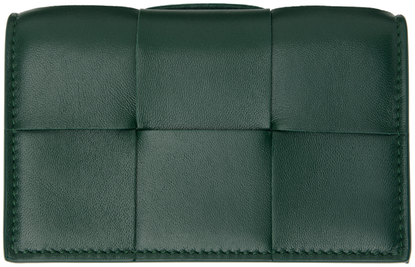 Bottega Veneta Green Cassette Zippered Card Holder In 3049 Emerald Green