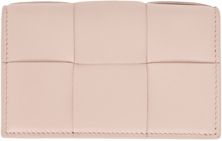 Bottega Veneta Pink Cassette Business Card Case In 6917 Petale Gold