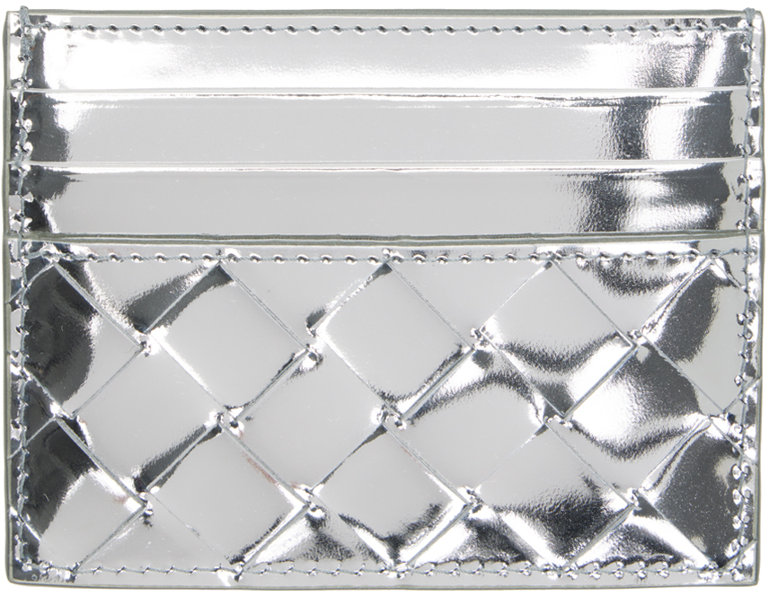 Bottega Veneta: Silver Intrecciato Card Holder | SSENSE