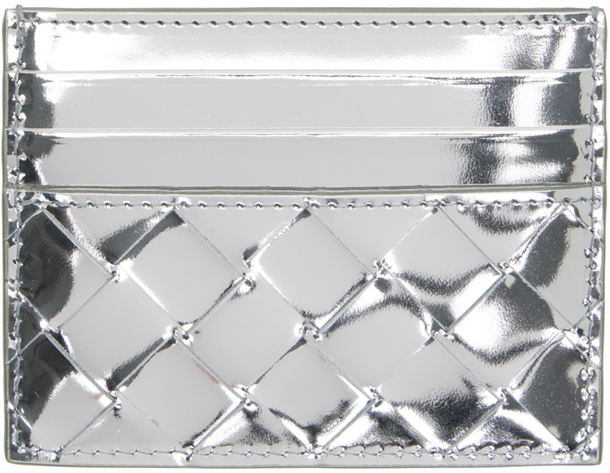 Shop Bottega Veneta Silver Intrecciato Card Holder In 8101 Silver Silver